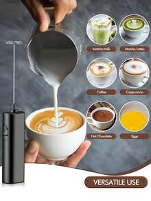 AOYI Portable Milk Frother For Coffee, Small Handheld Drink Mixer With Stainless Steel Whisk, Electric Egg Blender, Kitchen Accessories, Battery Operated Hand Stirrer Wand - Foam Maker For Lattes, Cappuccino, Frappe, Matcha, Hot Chocolate, Dessert (AA Batteries Not Included)