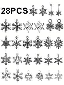 14/28pcs Christmas Snowflake Charms, Assorted Alloy Snowflake Charms For Jewelry Making, Fashionable Winter Holiday Craft Decorations, Ideal For DIY Necklaces, Bracelets & Gift Giving, Christmas Decorations