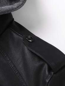 男士秋冬PU皮夹克！这款黑色连帽夹克配有可拆卸帽子和多个拉链口袋，彰显个性。修身剪裁打造流畅线条，轻松提升您的整体时尚感。是今年圣诞节送给丈夫或男友的完美礼物之选。 - 黑色 - 查看 5