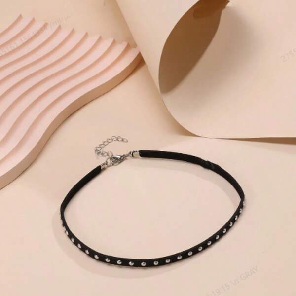 1pc Black Choker Necklace Collar Choker Necklace, Short Style For Women
