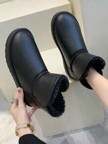 1 par de botas de nieve de camuflaje, impermeables, de moda y versátiles hasta el tobillo, de fácil puesta, cálidas para hombres y mujeres de tallas grandes - Negro - Ver 7