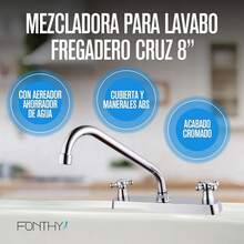 Mezcladora para Baño y Cocina |   Alta Durabilidad y Diseño |   FONTHY (500111) - Cruz cromada de 8 pulgadas - Ver 2