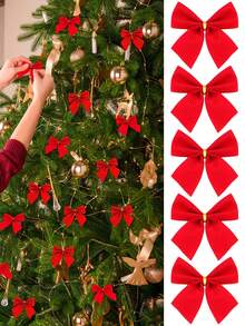 48 pezzi - Mini decorazioni ad arco per albero di Natale, piccoli fiocchi natalizi da appendere, decorazioni carine per feste di nozze, casa e ghirlande, accessori per albero di Natale da tavolo, fiocchi natalizi festivi, ornamenti ad arco per albero di Natale, fiocchi glitterati, mini fiocchi con paillettes da 5 cm, decorazioni appese a nodo, accessori per ghirlande e confezioni regalo natalizie, forniture per decorazioni natalizie