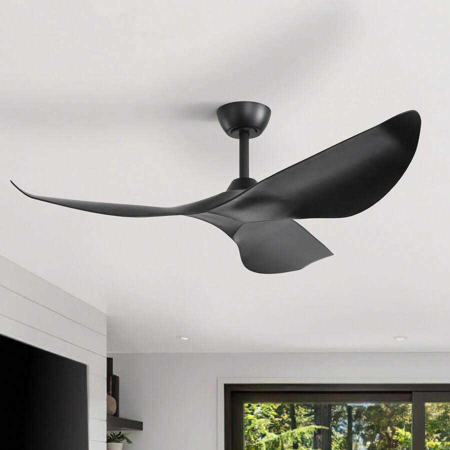 Sofucor Black 52-Inch Reversible Ceiling Fans With Remote Control Bedroom Ceiling Fans Curved Blades Downrod Ceiling Fan No Light With Reversible 6 Speeds Timer Fan - 黑色 - 查看 1