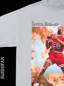 Retro Sports Star Graphic Soft & Comfortable Crew Neck Short Sleeve Tee, Streetwear Fashion Top for All Seasons, Casual Streetwear | Round Neck Tshirt - Blanco - Ver 2