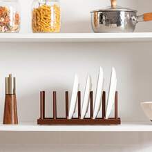 Bamboo Wooden Dish Drying Rack, Vertical Pot Lid Plate Organizer Holder For Cabinet Space Saver, Cutting Board Rack Stand, Pot Lid Holder Kitchen Cabinet Organizer Dish Drying Rack, Baking Pan Drainer, Detachable Book Storage Holder For Office Home Organization And Display, Home Decor, Party & Christmas Storage - 彩色 - 查看 4