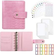Budget Binder With Zipper Envelopes - Pattern Leather Money Organizer, Cash Saving Book Budgeting Planner, Cash Stuffing Folder Envelope System, A6 Bill Binders With Pockets, Beige2025 - Crocodile - Pink - View 12