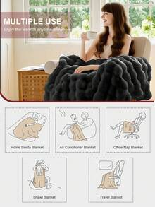 1 chiếc chăn lông thỏ giả siêu mềm, ấm áp và thoải mái, có thể giặt bằng máy, vải nhung lông dùng được mọi mùa, kích cỡ Queen và King, chăn ngủ đa năng, thích hợp cho văn phòng, phòng ngủ, ghế sofa, du lịch, sử dụng được cả hai mặt, trang trí mùa đông - màu đen - Xem 8