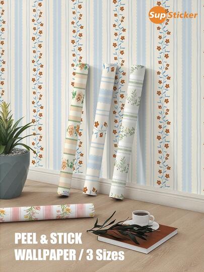 15.75x47.24/141.73/188.98 Inch, 1 Roll/1 PC, Superstiker Creative Floral & Striped Pattern Peel And Stick Removable Vinyl Wallpaper, High Definition, No Residue, DIY For Living Room, Bedroom, Wardrobe, Cabinet, Home Decor Wall Paper Wall Stickers Wall Decor Room Decor Wallpaper Peel And Stick