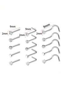 15 pezzi Anelli per il naso in oro 20g, set di piercing per il naso per donne e uomini, ipoallergenici in acciaio inossidabile per elice, cartilagine, daith, tragus, orecchini a cerchio, forma a L/a vite/diritti per piercing al corpo reale - Piercing al naso - Visualizzare 18