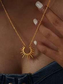 1pc Vintage Stainless Steel Double Layer Sunflower Dramatic Choker Necklace For Women, Suitable For Daily Wear - Yellow Gold - View 5