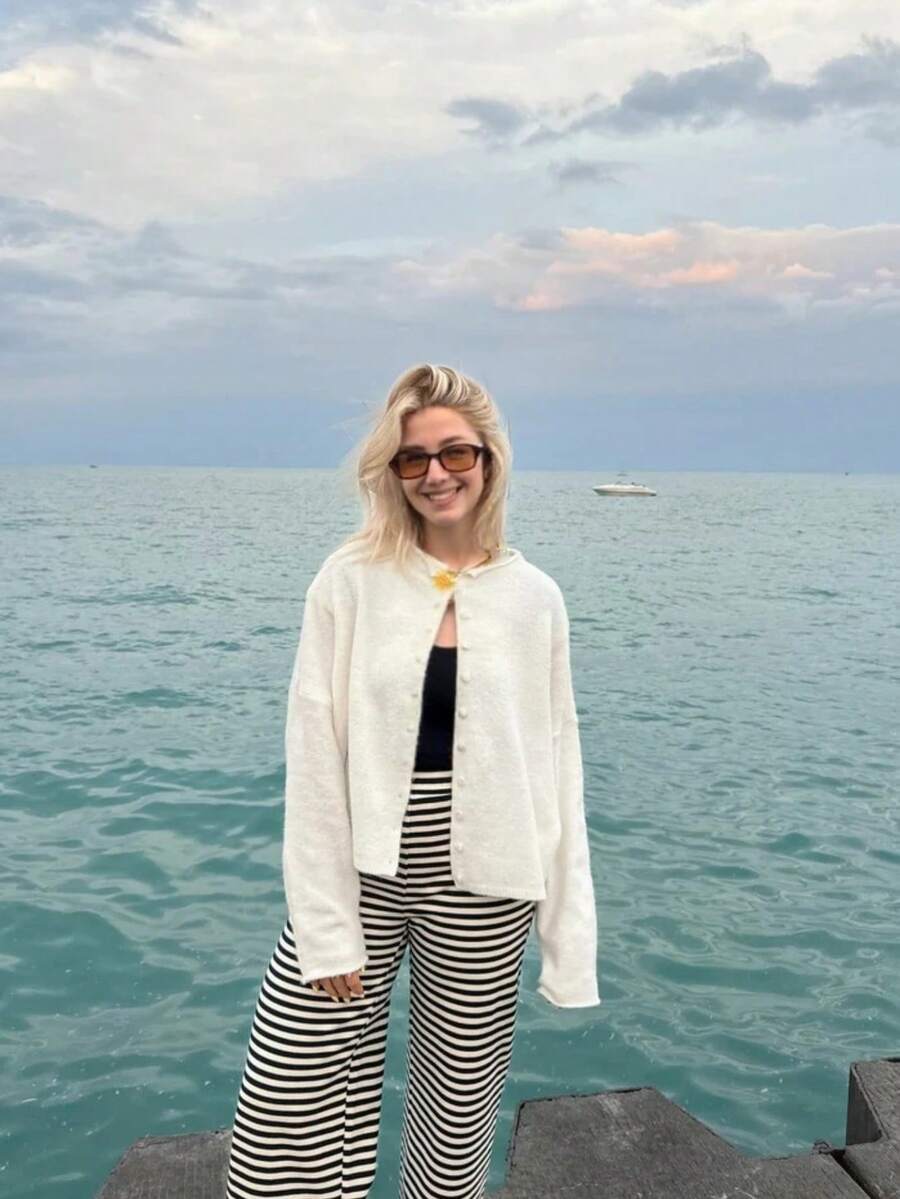 Áo khoác cardigan dài tay cổ chữ V thắt nút kiểu dáng Vivid Style dành cho nữ mùa thu/đông, dáng ngắn, thoải mái, tối giản, thời trang, màu trơn, phong cách retro, thích hợp cho ngày Valentine, trang phục Valentine cho nữ, áo hẹn hò.