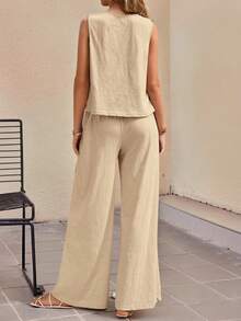 Women Two-Piece Outfits - Khaki - View 3