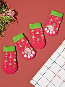 Calcetines navideños para mascotas en colores aleatorios (4/8 piezas) para perros y gatos con calcetines con estampado de renos y árboles de Navidad - Multicolor - Ver 6