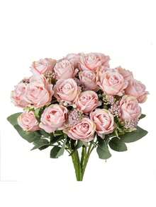 1/3/80 piezas Ramo de rosas de seda artificial, emparejado con frutas de espuma falsas, adecuado para decoración de primavera, ramo de novia del Día de San Valentín, jarrón de boda, decoración del hogar, fiesta, jardín, centro de mesa - Rosa Pálido - Ver 1