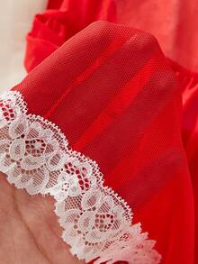 女士情人节睡裙，红色，V领，蝴蝶结装饰，露背薄纱，性感内衣，红色连衣裙，新娘婚纱，浪漫性感连衣裙 - 紅色 - 查看 11