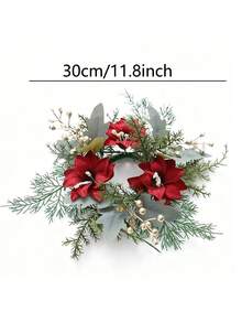 1pc/2pcs Best Christmas Crafts Art Ornaments Decor Gift Artificial Fabric Red Calla Lilies Flower Pine Needles Golden Berry Candle Rings Home Decoration,Funny Winter Xmas Plastic Flower Garland Craft Candles Small Wreath Presents For Indoor Outdoor Friend Wedding Favours Accessories Engagement Party Birthday Living Room Bedroom House Table Wall Door Hanging Decorations Beauty Items Supplies Fake Plants Leaves Flowers Candle Holder Holiday Festival Essentials Personalised Gifts For Women