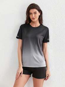 Women's Gradient Gradient Short Sleeve T-Shirt, Suitable For Sports Running, Spring And Summer