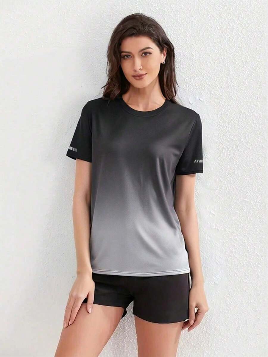 Women's Gradient Gradient Short Sleeve T-Shirt, Suitable For Sports Running, Spring And Summer