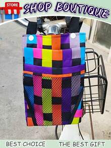 Bolsa de almacenamiento impermeable para manillar de bicicleta, bolsa de almacenamiento para guardar artículos en la bicicleta antes de montar, soporte para teléfono móvil para la cesta de la bicicleta. Bolsa de suspensión para bicicleta y motocicleta ligera y portátil, muy adecuada para viajes. Bolsa de almacenamiento para bicicleta, bolso para manillar de bicicleta, bolsa de bicicleta con bolsillos de malla, soporte portátil para teléfono móvil de bicicleta, accesorios para bicicleta