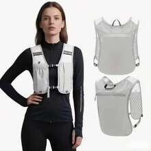 Áo vest kiêm ba lô chạy bộ nhẹ, unisex, có túi khóa kéo đựng chai nước và điện thoại, thích hợp cho leo núi, đạp xe và các hoạt động thể thao ngoài trời. Thiết kế tiện dụng với tấm lưng đệm và lưới thoáng khí. - Nhiều màu - Xem 2