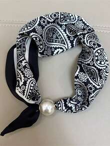 1条头巾式时尚珍珠磁扣围巾，新款艺术装饰颈巾，可搭配连衣裙 - 彩色 - 查看 5