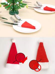 20 piezas/10 piezas/1 pieza Portacubiertos con sombrero de Navidad, Portacubiertos de tela no tejida de Papá Noel en miniatura, Decoraciones para paletas y botellas de vino, Decoración de mesa para fiestas de Navidad, Acción de Gracias y otras ocasiones festivas, Navidad