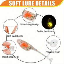 Bass Fishing Bait Set With Downward Swivel Hook Head Soft Plastic Lure, Split Tail Worm Bait, Suitable For Bass, Perch, Sunfish, 20 Pieces