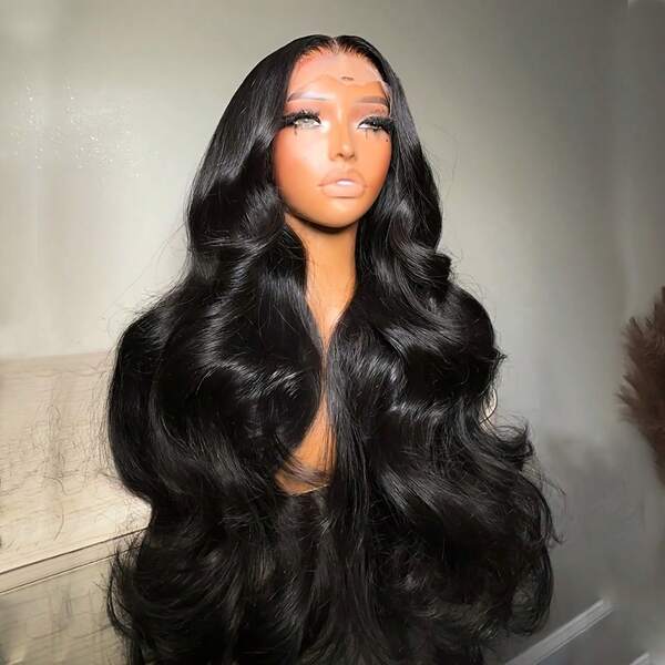 13x4 Body Wave Lace Front Wig - Brazilian Human Hair, Pre-Plucked, Gel-Free,180% Density, 13x6 5*5 Glueless Wig Human Hair For Women, Long Wavy Style, Transparent Lace Front Design, Natural Hairstyle,Long Wavy Wig,Shiny Black Wig