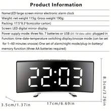 SOKANY Modern Curved Digital Clock, Mirror Alarm, Dual Power (Battery/USB), Large Screen, Black Decor, For Home/Office, Needs 3xAAA Batteries. - Black - View 11