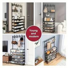 Functional Shoes And Outerwear Metal Frame -60cm, Detachable Hooks, Multi-Layer, Free Standing Storage For Homes And Apartments - 5-layer Multifunctional Black - View 3