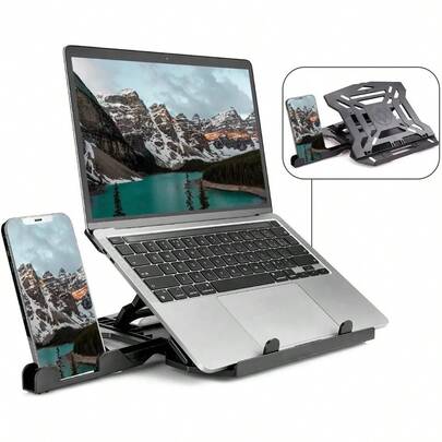 2 en 1 Soporte para Computadora Portátil,Ajustable Base Soporte para Laptop,Portátil Soporte para Laptop con Soporte para Celular Desmontable y Base giratoria de 360 ° ,Diseño Ergonómico (Dentro de 17")
