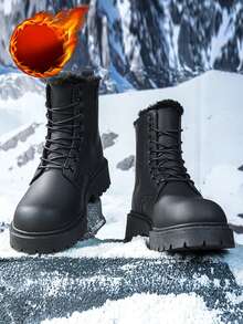 Botas casuales unisex de suela gruesa, cómodas, de puntera redondeada y con forro de felpa cálido. Con brillo natural, versátiles y lujosas. (Este estilo es grande, se recomienda pedir una talla menos)