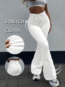 GILIPUR New Y2K Bootcut Women Jeans White High Slim Fit Waist Stretch Casual Elegant Vintage Simple Streetwear 2000s Style Fall And Winter Clothes Outfits Old Money Vintage Clothes Going Out,And Suitable For Halloween And Christmas Outfits Outfits - trắng - Xem 7