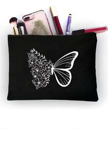 Grand sac à main imprimé papillon, sac à cosmétiques, sac à main en canevas décontracté pour femmes, convient pour les vacances, la vie quotidienne, un excellent cadeau pour les femmes, les mères, les enseignantes, les amies, les demoiselles d'honneur, grand sac, étudiant, rentrée scolaire, sac de rangement décontracté portable, sac de courses multifonction