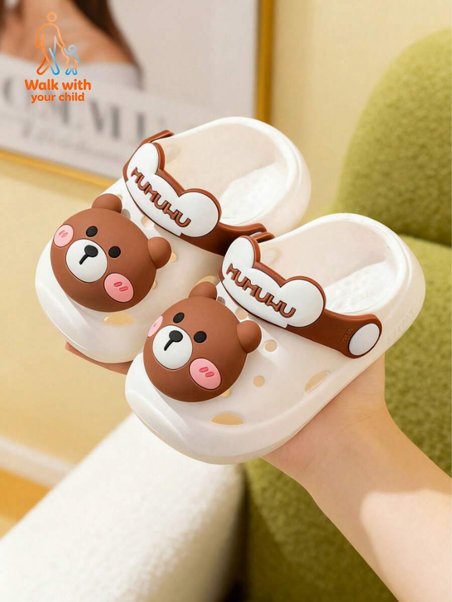 Walk With Your Child 1 Pair The White Round-Tipped Flower-Decorated Princess-Style Eva Soft Material Wading Anti-Slip Flat Baby Are Suitable For Summer. The Feeling Of Children's Slippers Like A "Poop Boy", Summer Cartoon, Cute Indoor Soft-Soled Slippers For Bathing - Brown - View 1