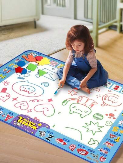 【神奇水彩画垫】便携式神奇水彩画垫 | 可重复使用的水彩画布，适合3-6岁儿童，可折叠便携收纳，彩色涂鸦画布，艺术玩具