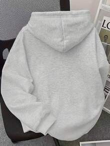 Women'S Casual "Malibu California" Graphic Hoodie - Light Gray, Long Sleeve, Drawstring, Geometric Print, Spring & Fall Fashion, Loose Fit, All-Season Comfort, Casual Wear Hoodie |   Relaxed Fit Hoodie |   Polyester, Sweater Hoodie  Women Winter Clotheshoodie,Christmas Outfit WomenchristmasWomen's Oversized Hoodie - 灰色 - 查看 2