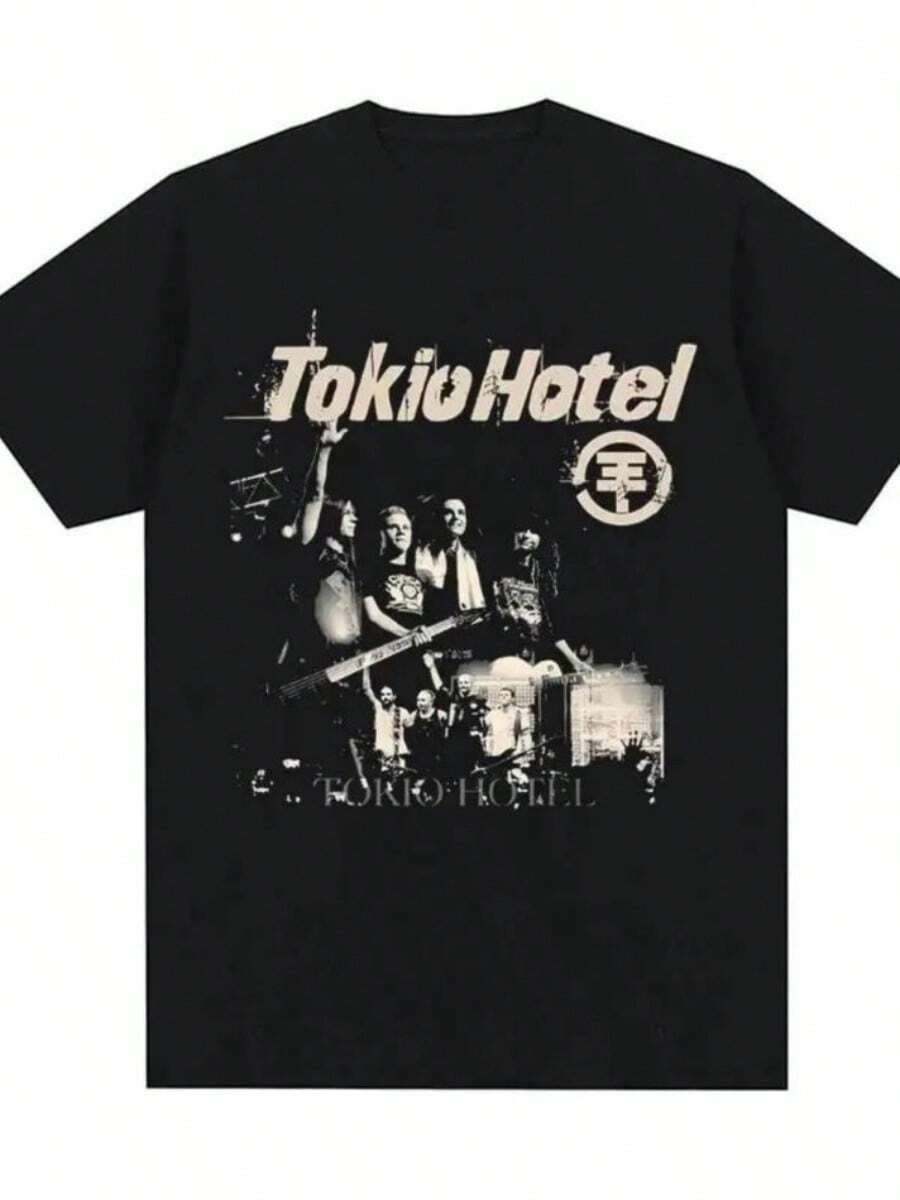 Rock Band Tokio Hotel Kaulitz Print Tshirt Cotton T Shirt Trendsss  Short SLEEs Ve Tee Men Women Hip Hop Streetwear T Shirt Clothes - 黑色 - 查看 1