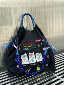 1 Stück Nylon Tragetasche mit Motiv der faulen Katze, geeignet für Einkaufen, Reisen, Geschenke, großes Fassungsvermögen, wasserdicht, Schultergurt für Frauen und Studenten