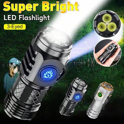 High-Quality LED Flashlight Portable Aluminum Alloy High Power Flash USB Rechargeable Outdoor High Lumen Hiking Adventure Light Multiple Lighting Modes Outdoor Work Camping Small Pocket Lamp Mini Home Emergency Light