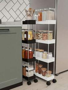 1pc 3/4 Tier Narrow Bathroom Rolling Storage Cart - Stainless Steel Frame Mobile Organizer Rack, Easy Gliding Wheels, Multipurpose Gap Storage Shelf, Suitable For Bathroom Organization, Mobile Storage Cart | Modern Storage Solution | Metal Support Bars, Bathroom Organizer And Storage - Multicolor - View 8