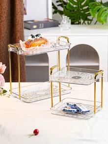 Double Layer Tray, PET Material, Durable And Shatter-Resistant, Multi-Scenario Multi-Function Storage Tray, Suitable For Kitchen, Bathroom, Living Room And Other Tabletop Daily Storage, Suitable For Various Holiday Celebrations, Weddings, Parties, Dinner Parties, Desserts, Snacks, Bread And Cake Trays - Transparent - View 4
