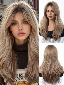 24英寸深棕色长卷发假发，带刘海，层次感发型，渐变发根，适合时尚女性日常佩戴、派对、角色扮演、万圣节等场合，外观自然，也可打造朋克街头风，是送给女士的精致节日礼物。 - 深棕色 - 查看 13