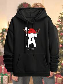 Custom Personalized Patterned Hoodies For Men And Women,Lightweight,Polyester, Perfect For Christmas Party Attire, Basic Autumn/Winter Wear. - Black - View 4