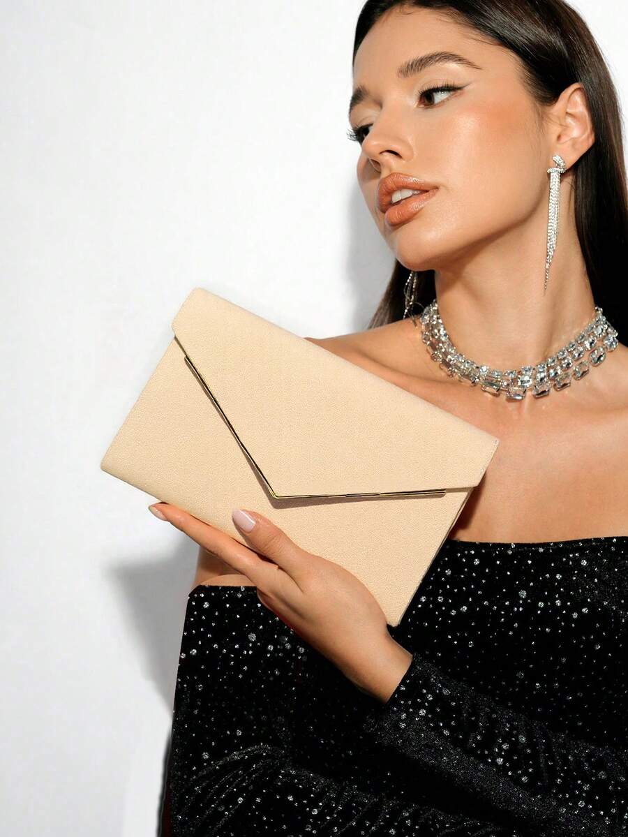 Bolsa de Embreagem Prateada com Design em V, Corrente Metálica, Lantejoulas Brilhantes, Bolsa de Festa para Noite, Envelope, Casamento, Casual, Bolsa Feminina, Jantar de Gala, Presente do Dia dos Namorados, Feriado do Amor, Encontro