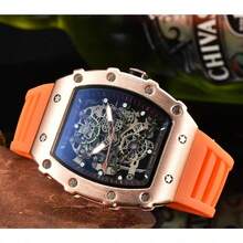 ..Ichard-Style Barrel Skeleton Quartz Watch, Luxury Business Casual Wristwatch With Luminous & Calendar, For Men And Women - 橘色 - 查看 2