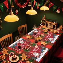 1 set/1 pièce/4 pièces/6 pièces Vaisselle avec motif de lutin et sapin de Noël, vaisselle thermoprotectrice, vaisselle en polyester lavable en machine, vaisselle de protection, décoration centrale, décoration quotidienne pour le salon familial, convient pour la décoration de rassemblement de groupe