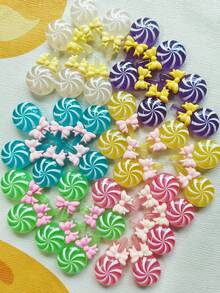 30pcs Lollipop Candy Bow Charm Cute Girly Resin Decorations - Colorful DIY Jewelry, Shoes And Phone Case Accessories - Random Mix