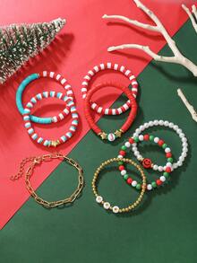 8 Peças Conjunto de Meias de Natal com Sinos, Varinhas, Árvores de Natal, Papai Noel, Estrelas, Rostos, Decoração "FELIZ NATAL", Argila Macia, Pérolas Falsas, Contas Acrílicas, Pulseiras Elásticas, Adequado para Família, Amigos, Presentes de Feriado